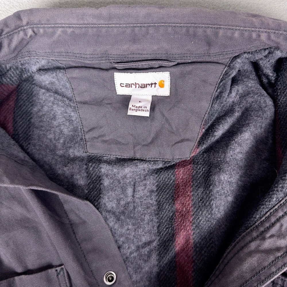 Carhartt Rugged Flex Shirt Jac Flannel Lined Washed Purple Canvas Mens L - Picture 5 of 8
